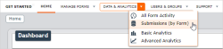 "Submissions (by Form)" in the Data and Analytics menu