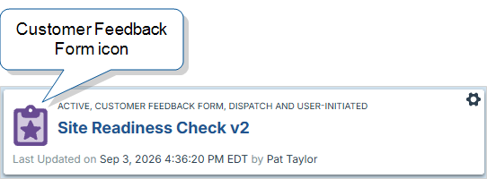 A Customer Feedback form in the Form List, marked with the star icon