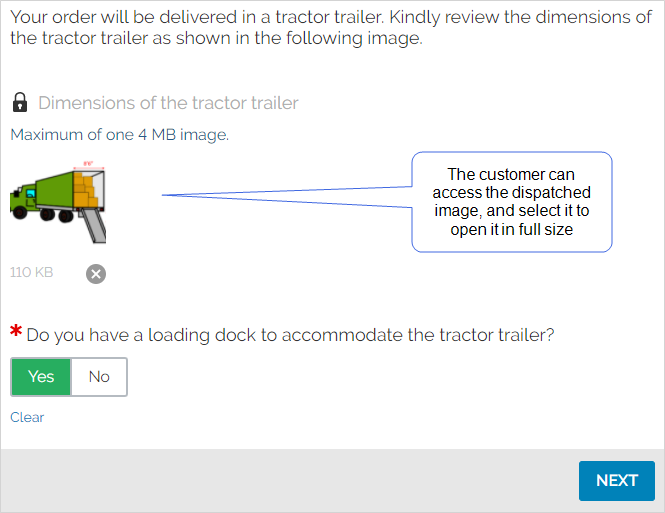The customer can access the dispatched image, and select it to open it in full size.