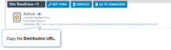 Site Readiness v5 Customer Feedback Form that shows the Distribution URL to copy.