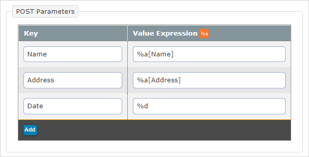 POST Parameters configuration table