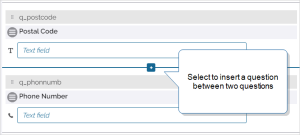 The plus icon. Selecting this option allows you to insert a question between two existing questions.