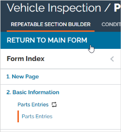 "Return to Main Form" in the Form Builder sidebar