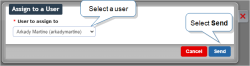 The Assign to a User modal. Select the user and then select Send