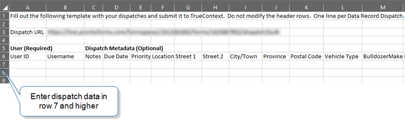 Dispatch CSV Template in Excel