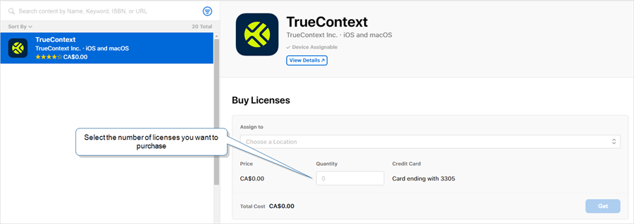 Select the number of licenses you want to purchase.