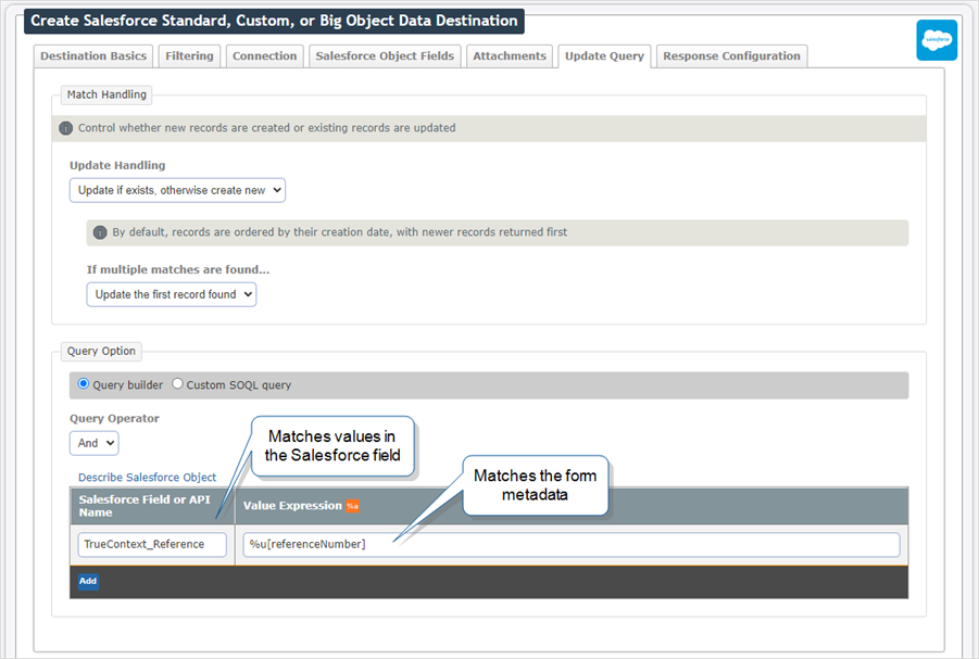 Shows the Update Query configuration example.