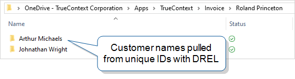 A file path with customer names pulled with DREL using unique IDs