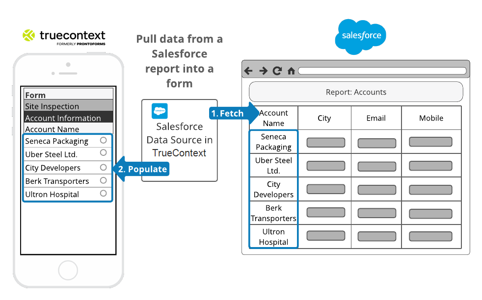 Example of account names in Salesforce pulled into a radio button question in TrueContext