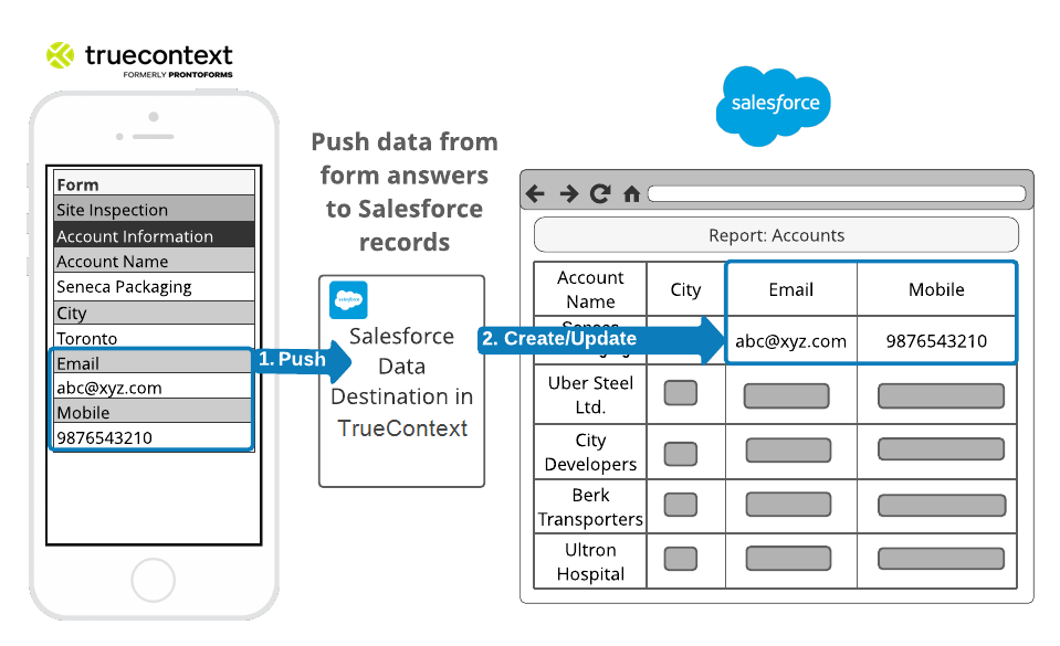 Example of account information in TrueContext pushed to mapped Salesforce fields 