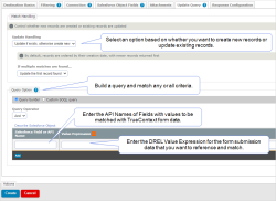 Shows how to configure the Update Query tab to insert conditions for updating existing records in Salesforce