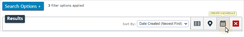 Form Submissiions list page. The Create a Schedule option is selected.