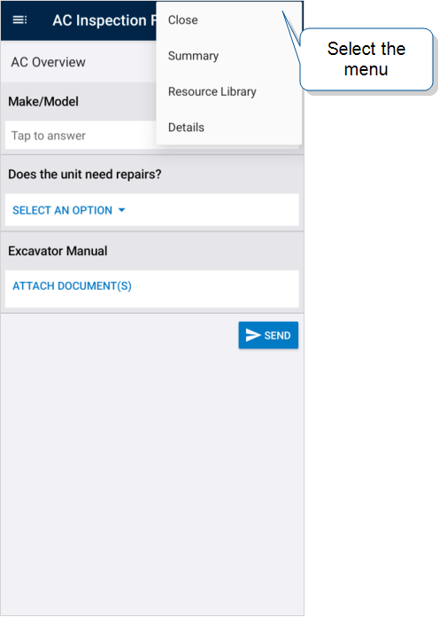 The form record menu on an Android device.