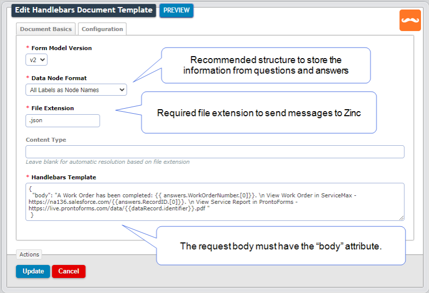 Shows how to create a Json document using Handlebars