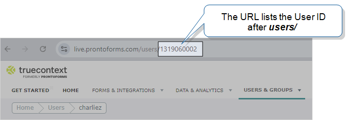 The User ID highlighted in the URL.